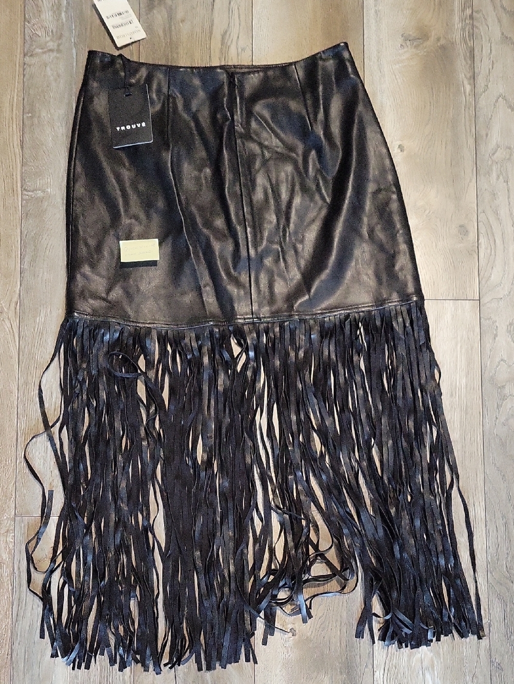 Trouve Black Fringe Leather-Effect Midi Skirt